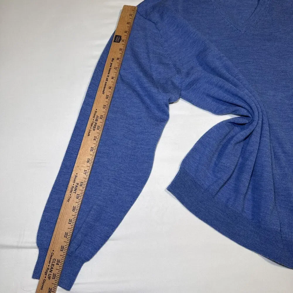 Jack Nicklaus Sweater Mens XL Blue 100% Merino Wool Knit V-Neck Pullover EUC
